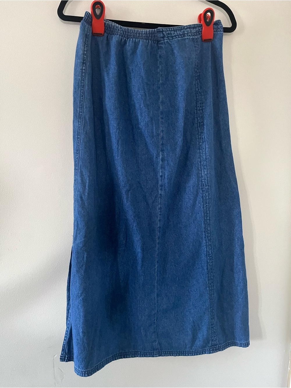 Vintage Y2K Denim Midi Skirt Medium 100% Cotton Elastic Waist Western Fall